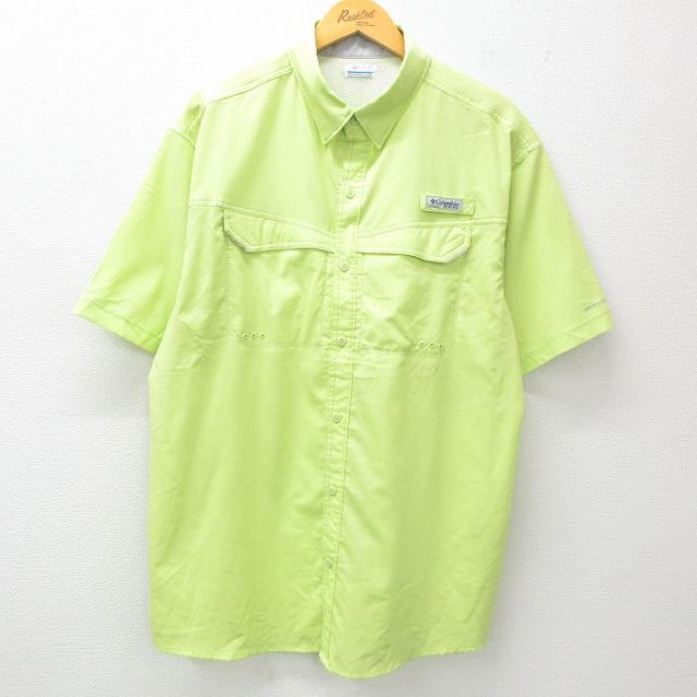【50%OFF】XL★古着 コロンビア COLUMBIA 半袖 フィッシング シャツ メンズ PFG ロング丈 黄緑 内側メッシュ 25apr10 中古 トップス