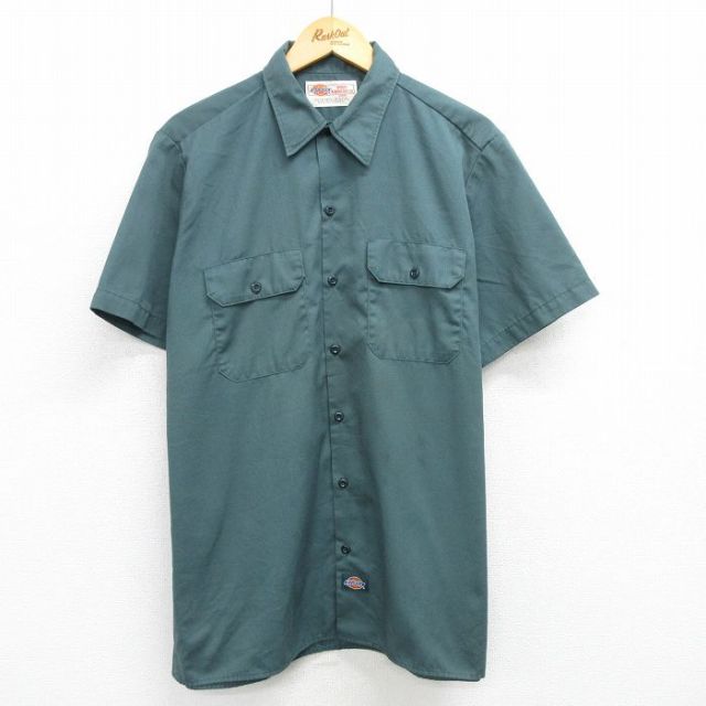 XL★古着 ディッキーズ Dickies 半袖 ワーク シャツ メンズ 00年代 00s 緑 グリーン 25apr12 中古 トップス
