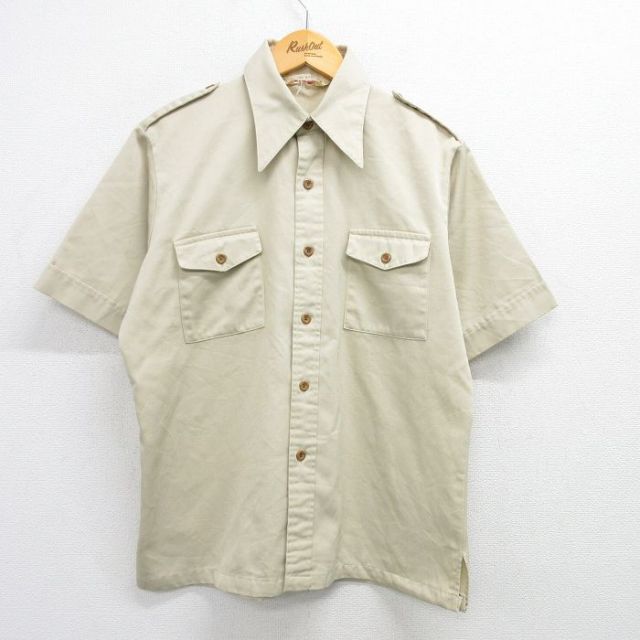 L★古着 半袖 ワーク シャツ メンズ 80年代 80s ベージュ カーキ 25apr12 中古 トップス