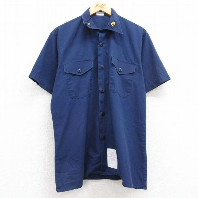 L★古着 半袖 ミリタリー シャツ メンズ 90年代 90s ユーティリティ USA製 紺 ネイビー 25apr16 中古 トップス