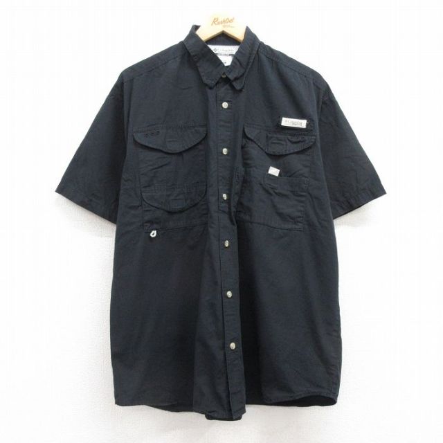 XL★古着 コロンビア COLUMBIA 半袖 フィッシング シャツ メンズ 00年代 00s PFG コットン 黒 ブラック 内側メッシュ 25apr16 中古 トップス