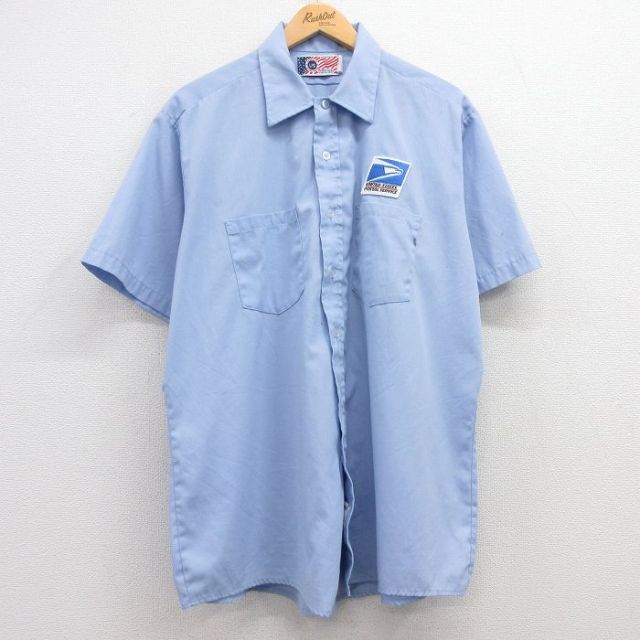 XL★古着 半袖 ワーク シャツ メンズ 90年代 90s 郵便局 大きいサイズ USA製 薄紺 ネイビー 25apr16 中古 トップス