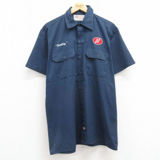 L★古着 ディッキーズ Dickies 半袖 ワーク シャツ メンズ 00年代 00s P1 濃紺 ネイビー 25apr16 中古 トップス