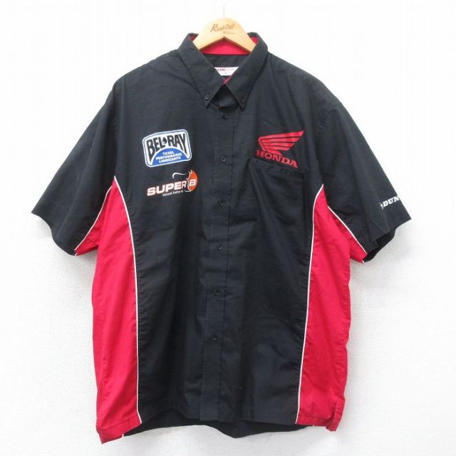 XL★古着 半袖 ワーク シャツ メンズ ホンダ BEL RAY 黒 ブラック 【spe】 25apr21 中古 トップス