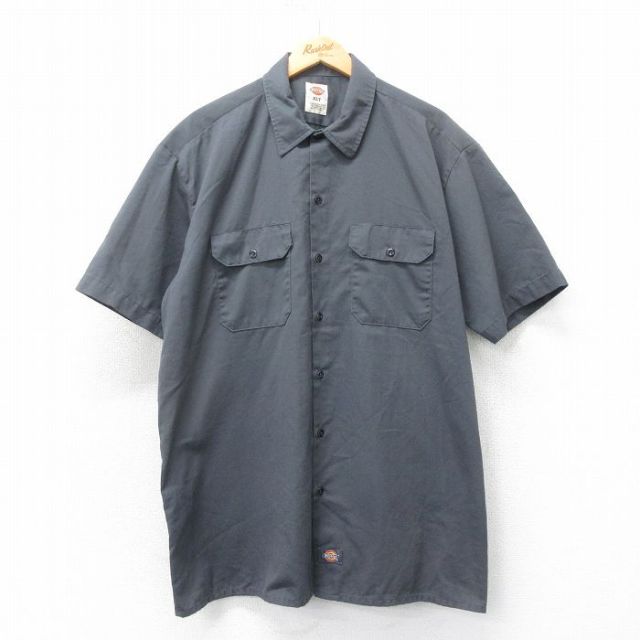 XL★古着 ディッキーズ Dickies 半袖 ワーク シャツ メンズ 大きいサイズ ロング丈 グレー 25apr21 中古 トップス