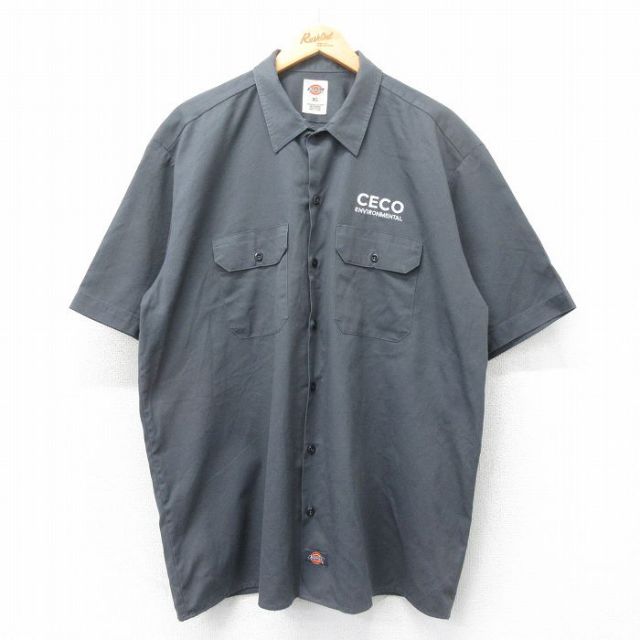 XL★古着 ディッキーズ Dickies 半袖 ワーク シャツ メンズ CECO 大きいサイズ グレー 25apr21 中古 トップス