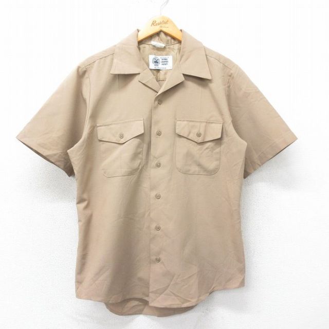 L★古着 半袖 ミリタリー シャツ メンズ 開襟 オープンカラー USA製 ベージュ カーキ 25apr21 中古 トップス
