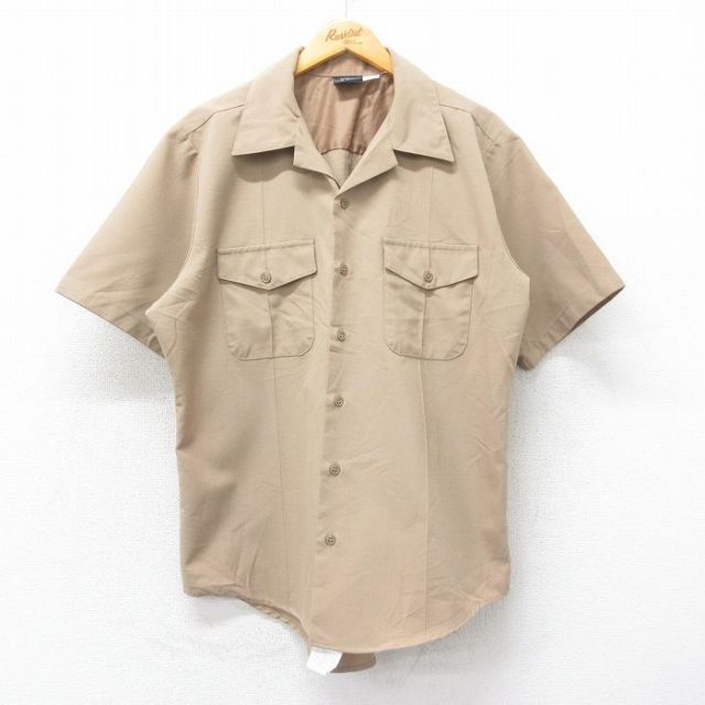XL★古着 半袖 ミリタリー シャツ メンズ USネイビー 開襟 オープンカラー ベージュ カーキ 25apr21 中古 トップス