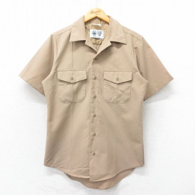 M★古着 半袖 ミリタリー シャツ メンズ 開襟 オープンカラー ベージュ カーキ 25apr21 中古 トップス