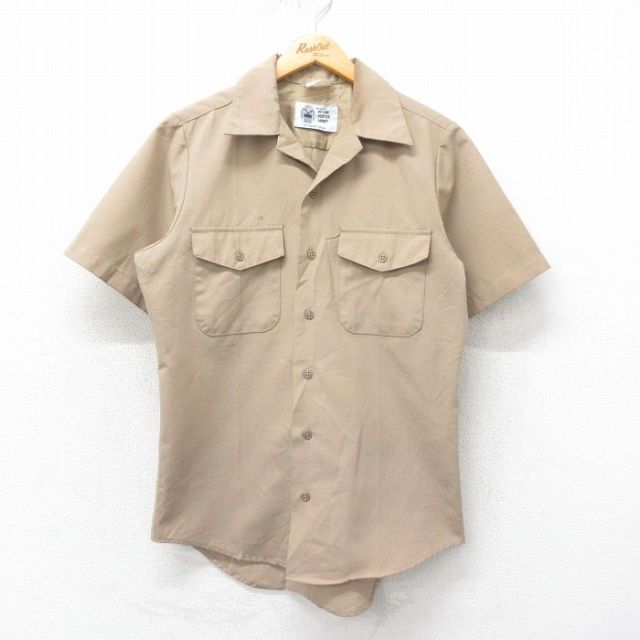M★古着 半袖 ミリタリー シャツ メンズ 開襟 オープンカラー USA製 ベージュ カーキ 25apr21 中古 トップス