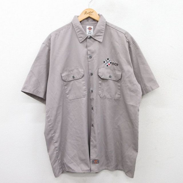 XL★古着 ディッキーズ Dickies 半袖 ワーク シャツ メンズ ncs 大きいサイズ ロング丈 グレー 【spe】 25apr23 中古 トップス