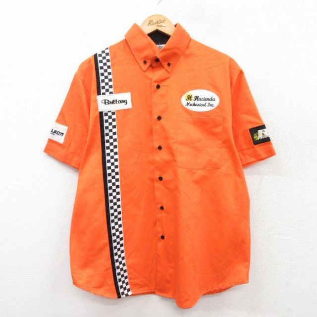 L★古着 半袖 ワーク シャツ メンズ ALCOHOLIK レーシング ボタンダウン オレンジ 25apr23 中古 トップス