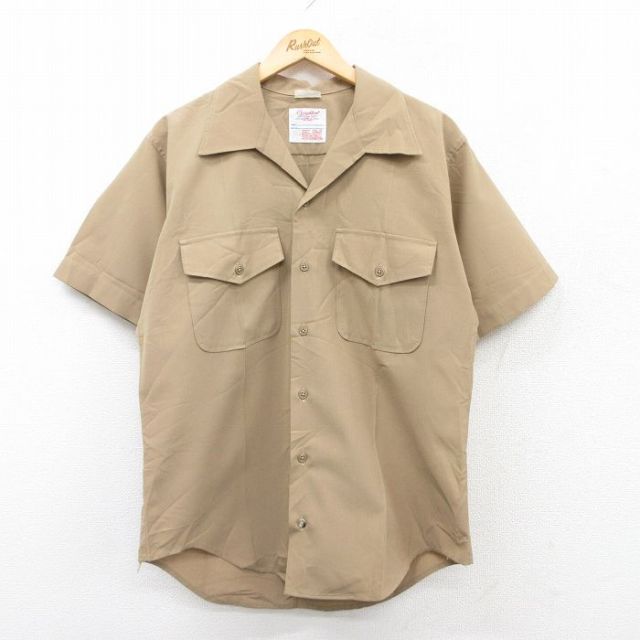 L★古着 半袖 ミリタリー シャツ メンズ 90年代 90s 開襟 オープンカラー USA製 ベージュ カーキ 25apr23 中古 トップス