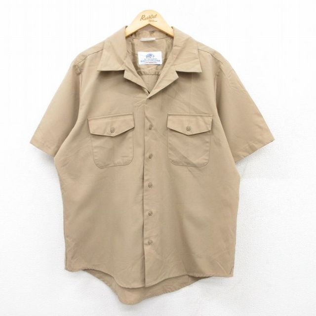XL★古着 半袖 ミリタリー シャツ メンズ 開襟 オープンカラー ベージュ カーキ 25apr23 中古 トップス
