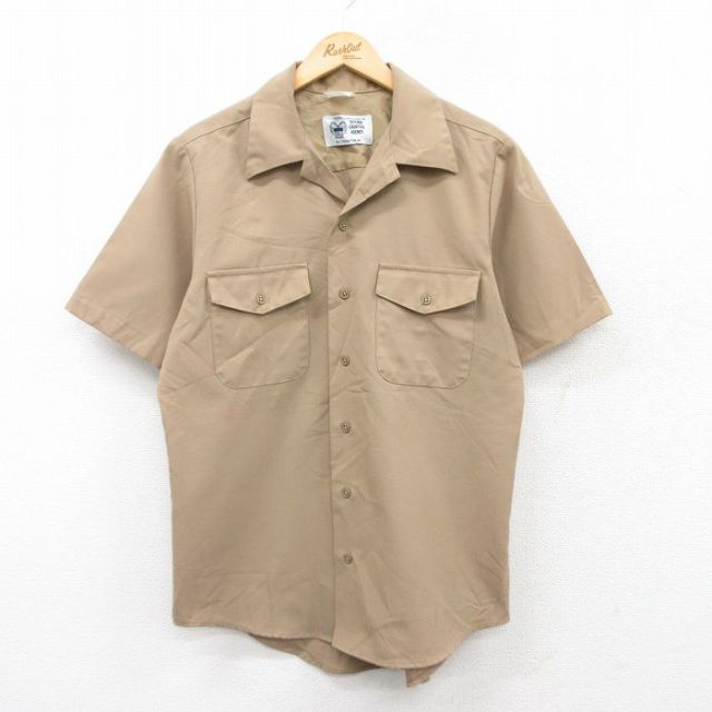 L★古着 半袖 ミリタリー シャツ メンズ 開襟 オープンカラー ベージュ カーキ 25apr23 中古 トップス