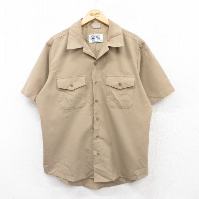 XL★古着 半袖 ミリタリー シャツ メンズ 開襟 オープンカラー ベージュ カーキ 25apr23 中古 トップス