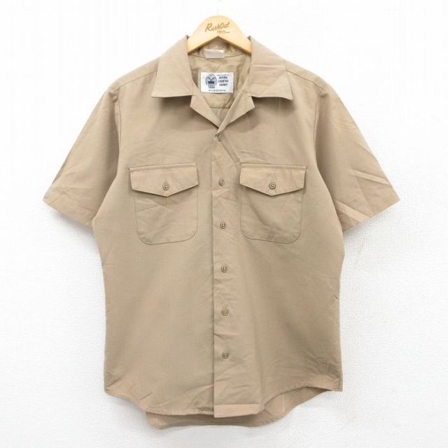 L★古着 半袖 ミリタリー シャツ メンズ 開襟 オープンカラー ベージュ カーキ 25apr23 中古 トップス