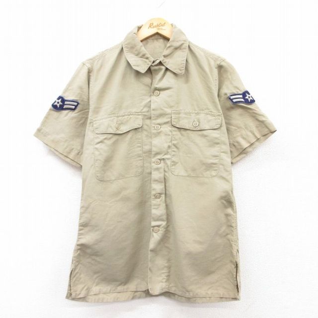【50%OFF】M★古着 半袖 ミリタリー シャツ メンズ 80年代 80s ベージュ カーキ 25apr24 中古 トップス