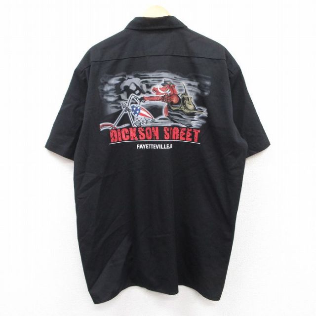 XL★古着 ディッキーズ Dickies 半袖 ワーク シャツ メンズ ブタ バイク 大きいサイズ ロング丈 黒 ブラック 【spe】 25apr24 中古 トップス
