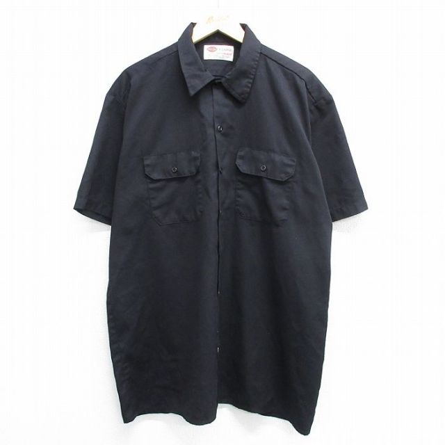 【50%OFF】XL★古着 ディッキーズ Dickies 半袖 ワーク シャツ メンズ 00年代 00s 大きいサイズ ロング丈 黒 ブラック 25apr26 中古 トップス