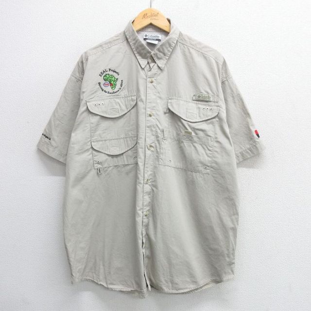 XL★古着 コロンビア COLUMBIA 半袖 フィッシング シャツ メンズ 00年代 00s PFG アフリカ 大きいサイズ コットン ベージュ系 カーキ 内側メッシュ 25apr26 中古 トップス