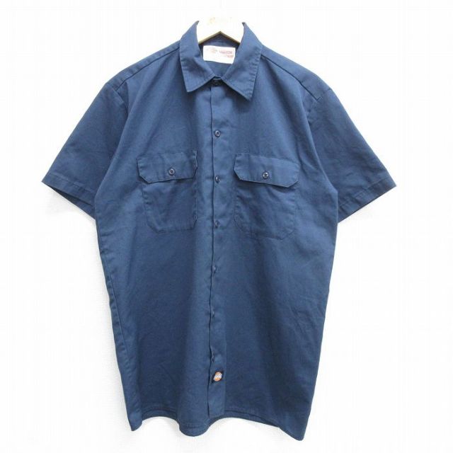 L★古着 ディッキーズ Dickies 半袖 ワーク シャツ メンズ 00年代 00s 紺 ネイビー 25apr26 中古 トップス