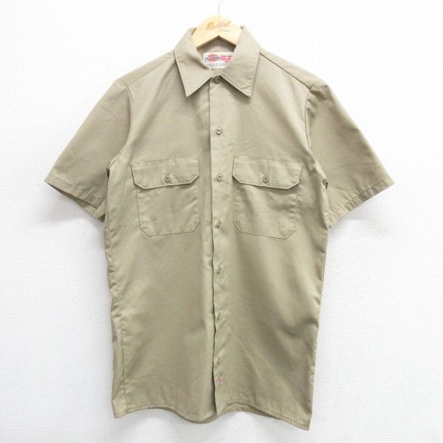 M★古着 ディッキーズ Dickies 半袖 ワーク シャツ メンズ 90年代 90s USA製 ベージュ カーキ 25apr26 中古 トップス