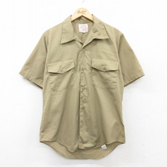 L★古着 半袖 ミリタリー シャツ メンズ 90年代 90s 開襟 オープンカラー USA製 緑系 グリーン 25may01 中古 トップス