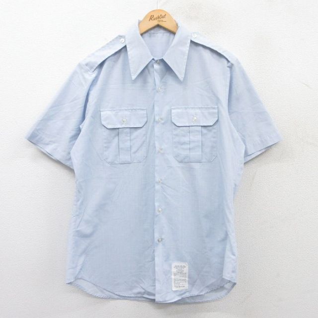 L★古着 半袖 ミリタリー シャツ メンズ 80年代 80s USA製 薄紺 ネイビー 25may01 中古 トップス