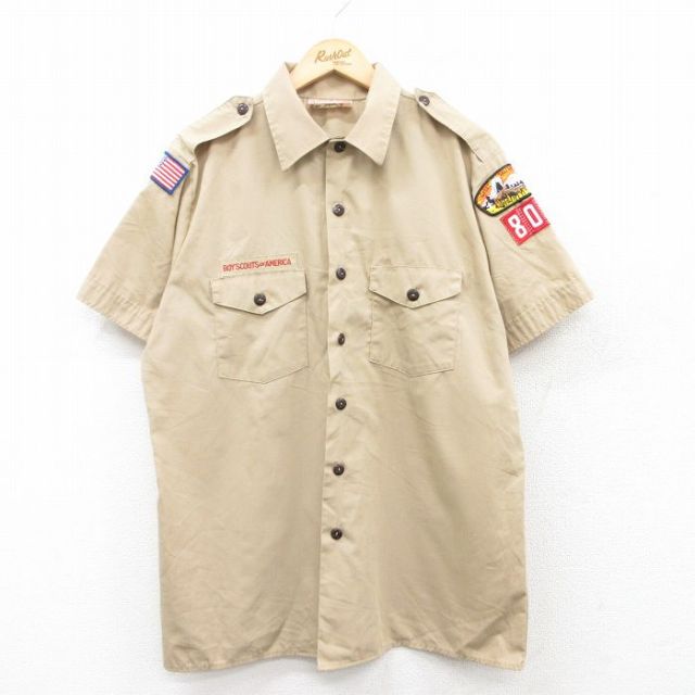 90s 半袖シャツ ワッペン ベージュ L | 古着