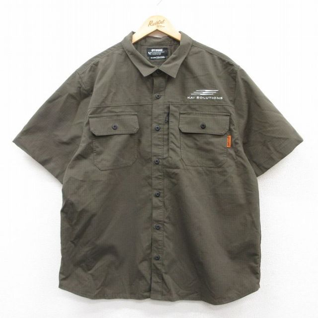 XL★古着 半袖 ワーク シャツ メンズ KAI SOLUTIONS リップストップ 星条旗 濃緑 グリーン 25may01 中古 トップス