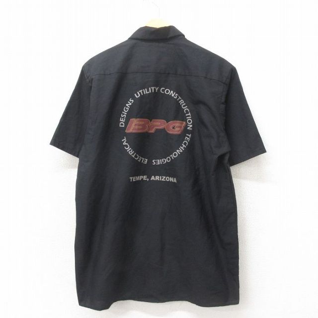 XL★古着 レッドキャップ 半袖 ワーク シャツ メンズ 00年代 00s BPC ロング丈 黒 ブラック 25may02 中古 トップス
