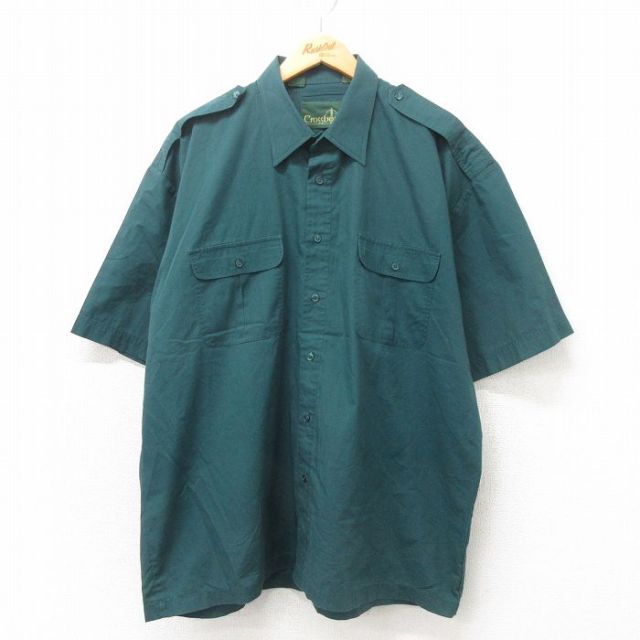 XL★古着 半袖 ワーク シャツ メンズ 00年代 00s 大きいサイズ 緑 グリーン 25may02 中古 トップス