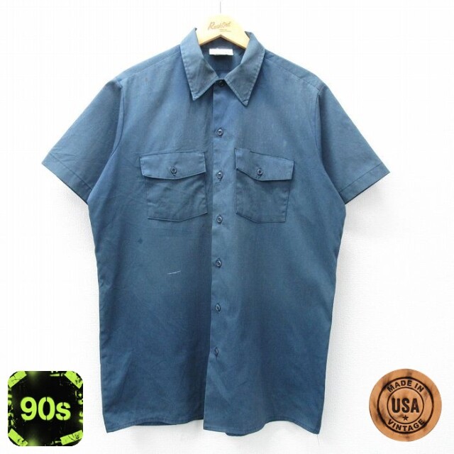 【50%OFF】ディッキーズ 90s 半袖ワークシャツ ネイビー XL | 古着