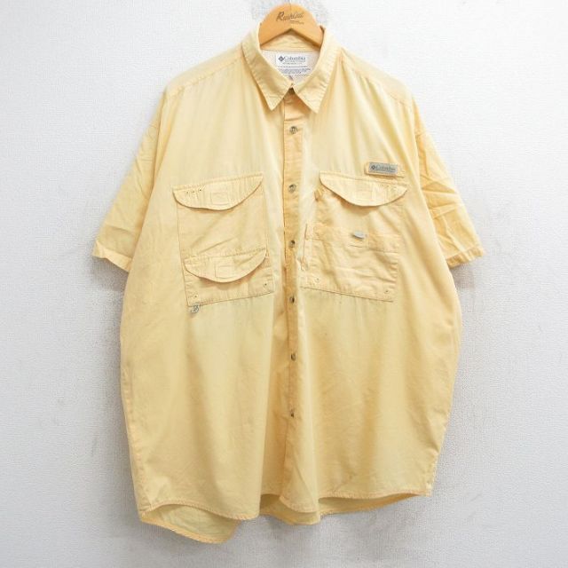 XL★古着 コロンビア COLUMBIA 半袖 フィッシング シャツ メンズ 00年代 00s 大きいサイズ コットン 黄 イエロー 内側メッシュ 25may13 中古 トップス