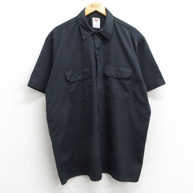 XL★古着 ディッキーズ Dickies 半袖 ワーク シャツ メンズ 黒 ブラック 25may13 中古 トップス