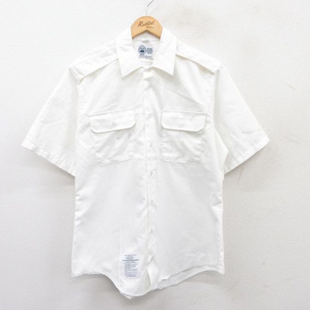 L★古着 半袖 ミリタリー シャツ メンズ USA製 白 ホワイト 25may15 中古 トップス