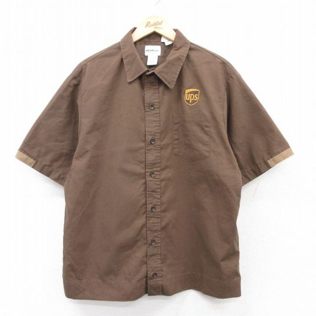 XL★古着 Wear Guard 半袖 ワーク シャツ メンズ ups 茶 ブラウン 【spe】 25may15 中古 トップス
