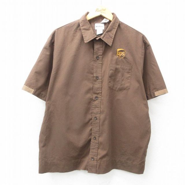 XL★古着 Wearguard 半袖 ワーク シャツ メンズ ups 茶 ブラウン 25may17 中古 トップス