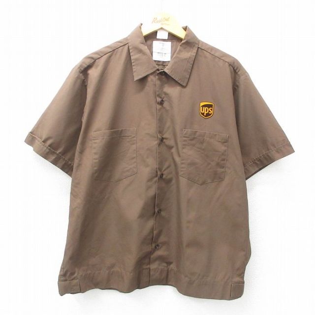 XL★古着 半袖 ワーク シャツ メンズ ups 茶 ブラウン 25may17 中古 トップス