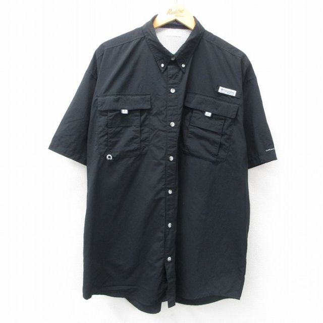 XL★古着 コロンビア COLUMBIA 半袖 フィッシング シャツ メンズ オムニシェイド ロング丈 大きいサイズ 黒 ブラック 内側メッシュ 25may17 中古 トップス