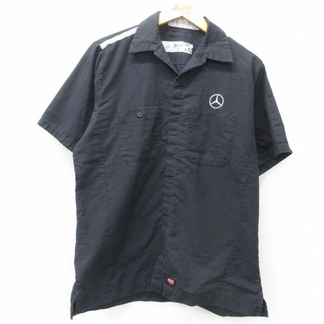 L★古着 レッドキャップ 半袖 ワーク シャツ メンズ メルセデスベンツ リップストップ 黒他 ブラック 25may17 中古 トップス