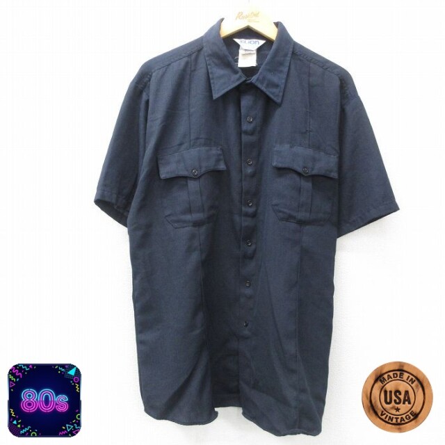 【50%OFF】80s 半袖ワークシャツ ネイビー XL | 古着