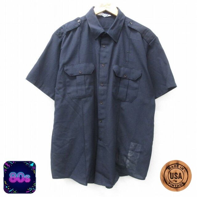 【50%OFF】80s 半袖ワークシャツ ネイビー XL | 古着
