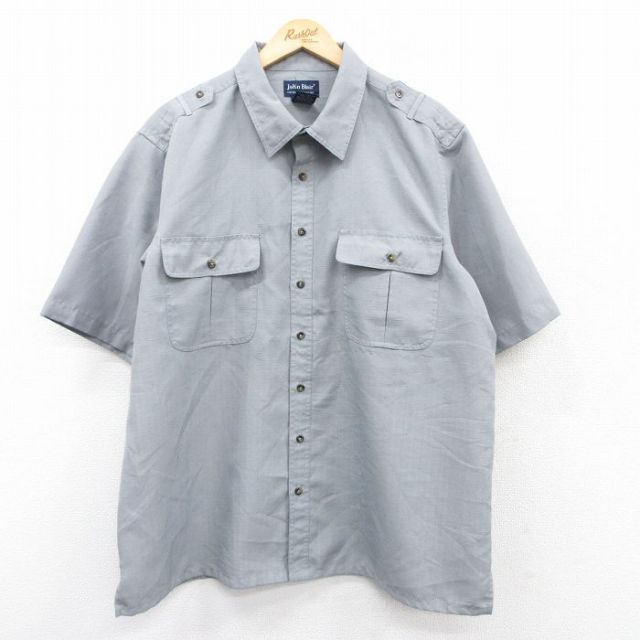 【50%OFF】XL★古着 半袖 ワーク シャツ メンズ 大きいサイズ グレー 25may31 中古 トップス