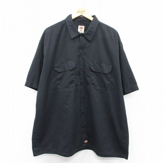XL★古着 ディッキーズ Dickies 半袖 ワーク シャツ メンズ 大きいサイズ 黒 ブラック 25may31 中古 トップス