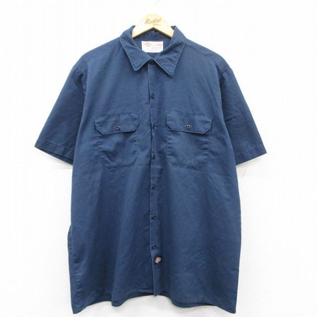 XL★古着 ディッキーズ Dickies 半袖 ワーク シャツ メンズ 00年代 00s 大きいサイズ 紺 ネイビー 25may31 中古 トップス