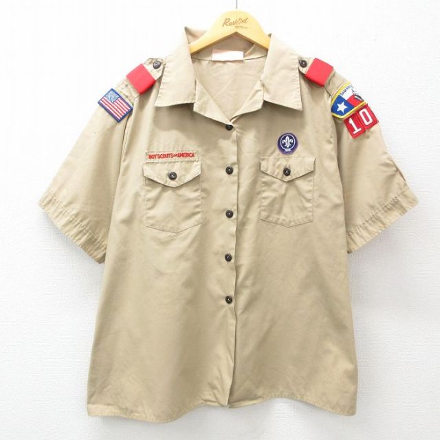 XL★古着 半袖 ボーイスカウト シャツ レディース 大きいサイズ ベージュ カーキ 25jun05 中古 メンズ トップス