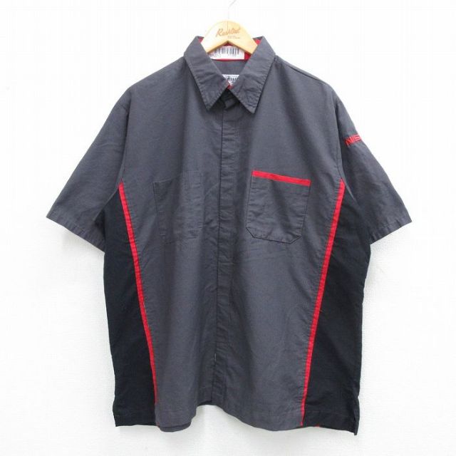 XL★古着 レッドキャップ 半袖 ワーク シャツ メンズ 日産 リップストップ 大きいサイズ 濃グレー 【spe】 25jun12 中古 トップス