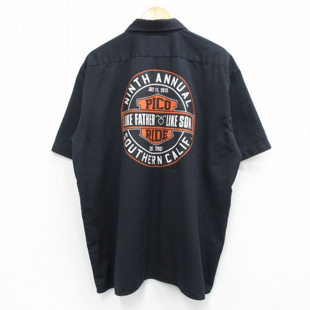 XL★古着 ディッキーズ Dickies 半袖 ワーク シャツ メンズ PICO RIDE 大きいサイズ 黒 ブラック 【spe】 25jun12 中古 トップス